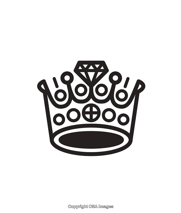 Elegant Black and White Crown Icon with Diamond Accent