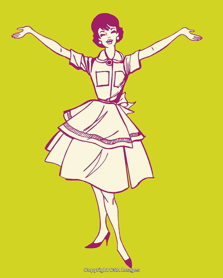Retro Styled Woman Illustration With Vibrant Colors and Cheerful Pose