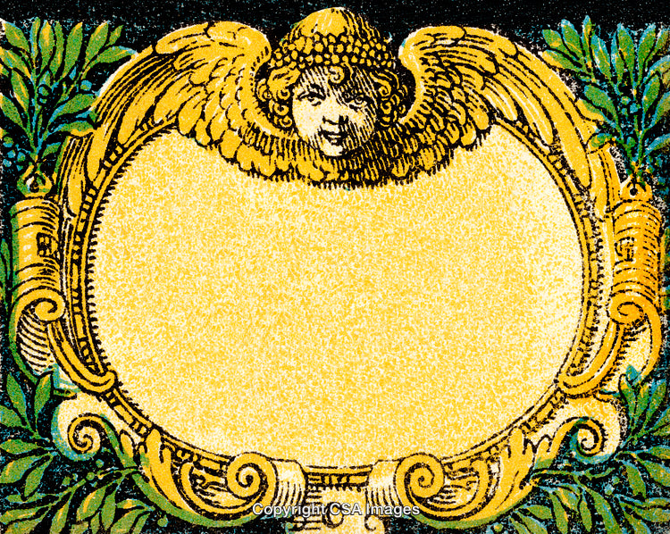 Vintage Decorative Frame with Angel Illustration and Ornate Details