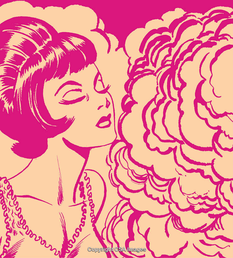 Vintage Style Retro Artwork of Woman with Abstract Design in Bold Colors