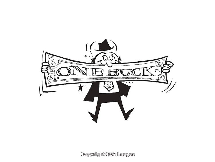 Cartoon Illustration of a Person Holding a Giant One Dollar Bill