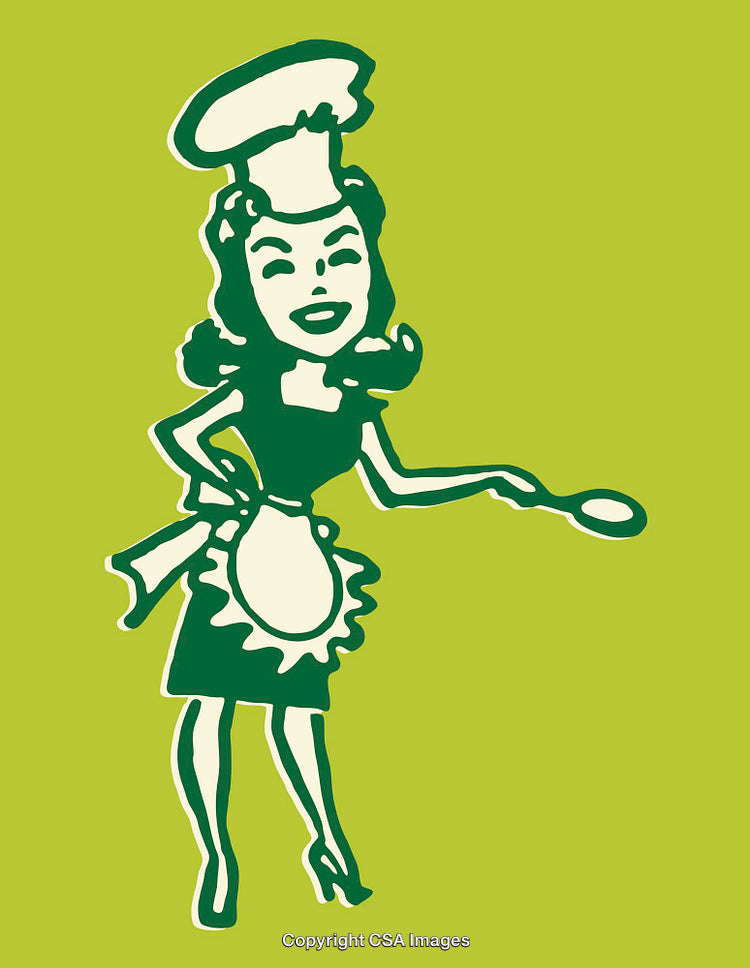 Retro Illustration of a Stylish Chef Woman With Utensil on Green Background