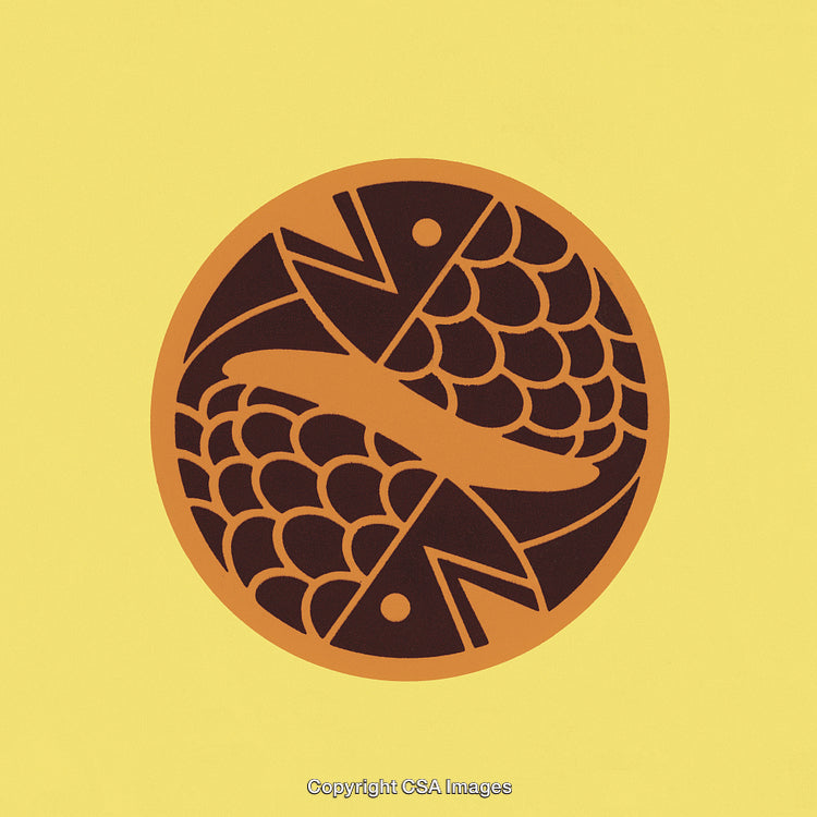 Artistic Illustration of Two Intertwined Fish in a Circular Pattern