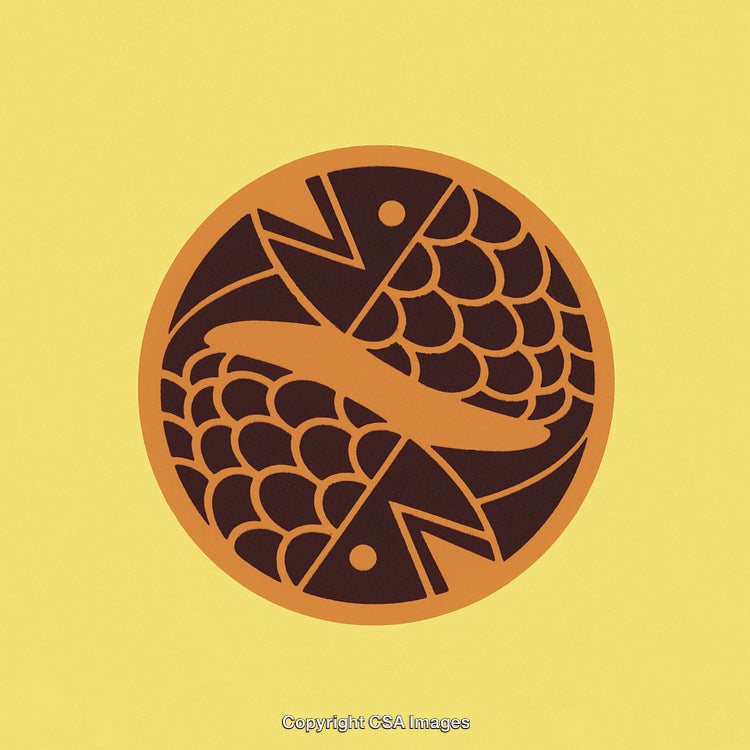 Artistic Illustration of Two Intertwined Fish in a Circular Pattern