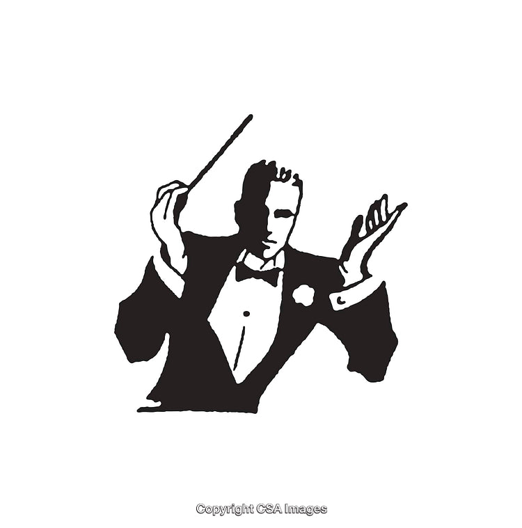 Black and White Illustration of a Music Conductor Leading with Baton