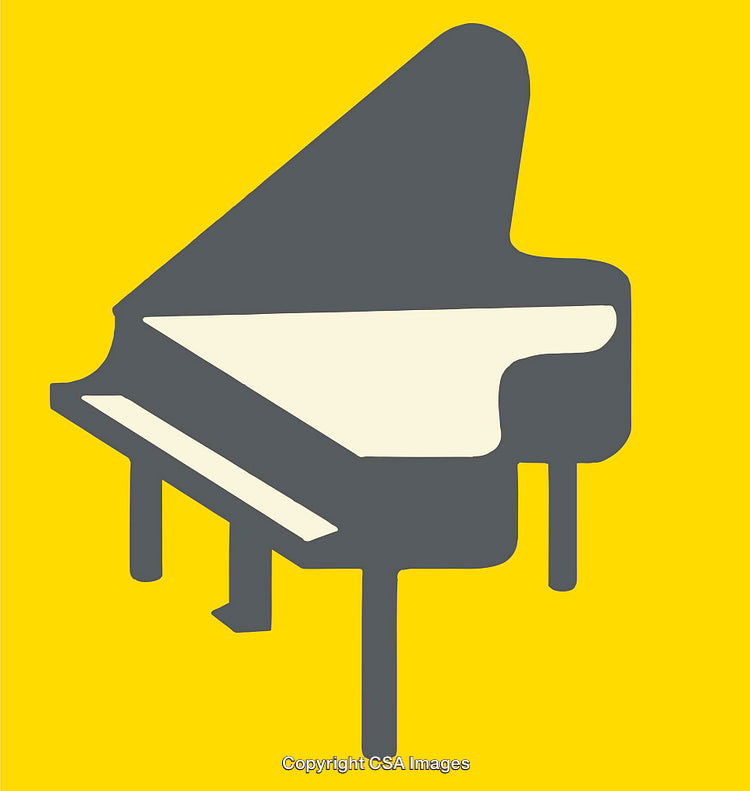 Minimalist Gray Music Piano Illustration on Yellow Background
