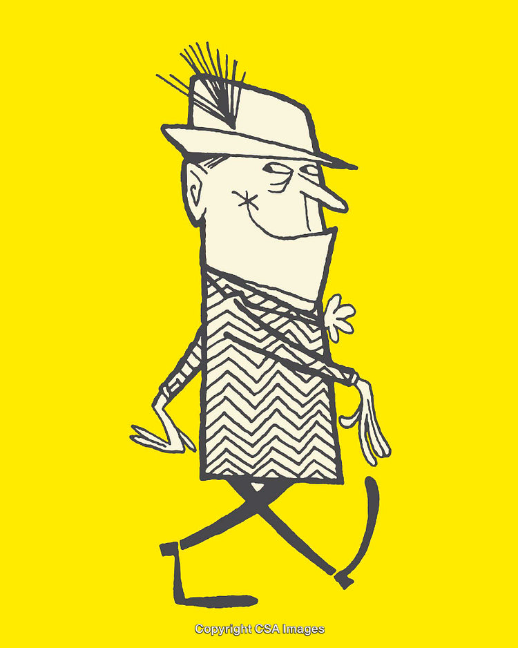 Stylized Line Art Illustration of a Person Walking on a Yellow Background