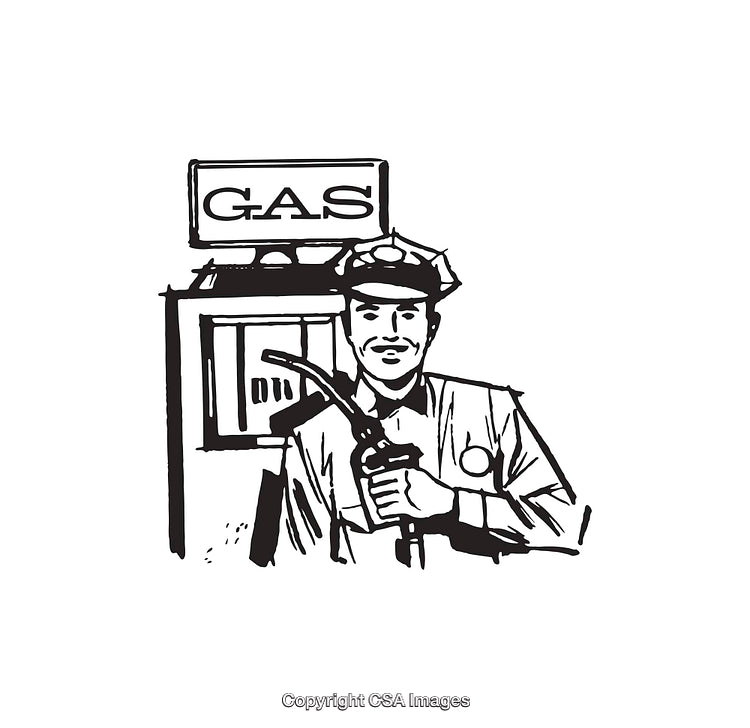 Retro Black and White Gas Station Worker Illustration Concept