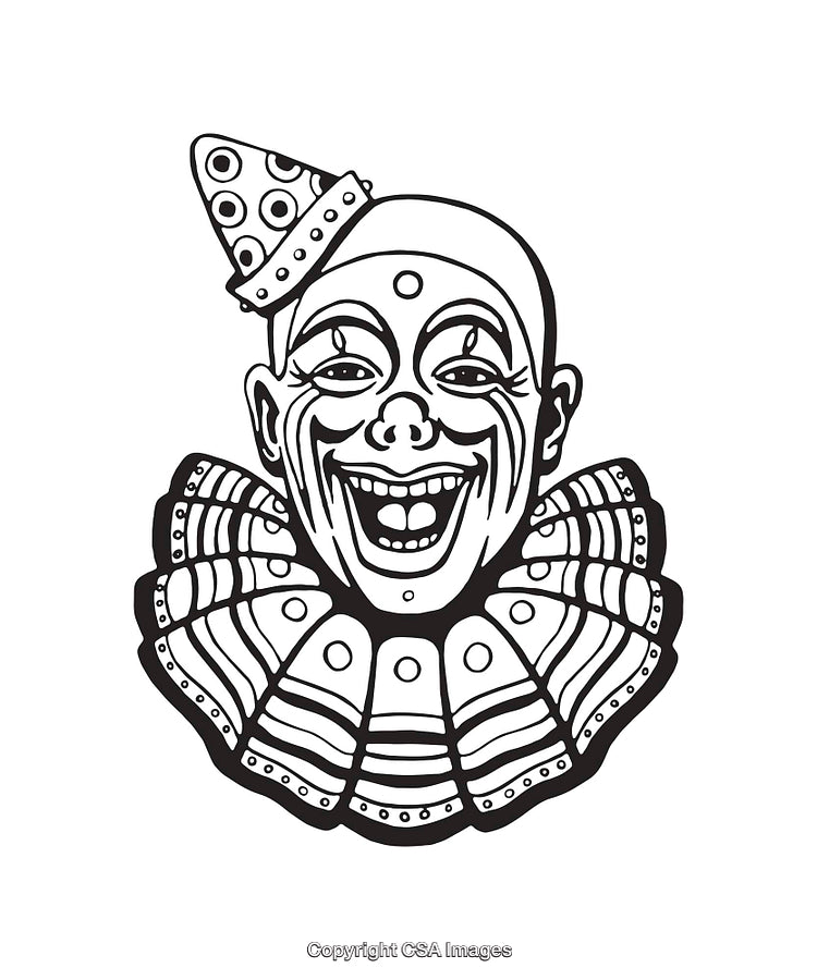 Detailed Black and White Clown Line Art Illustration