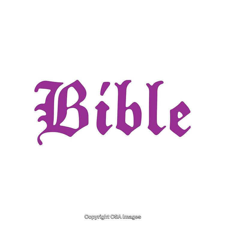 Purple Gothic Text Depicting the Word 'Bible' on a White Background