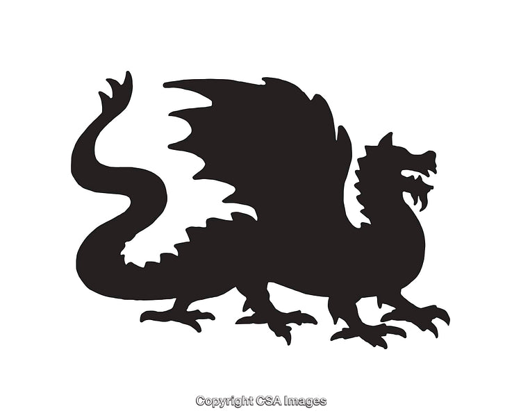 Silhouette of a Mythical Dragon with Wings and Curved Tail