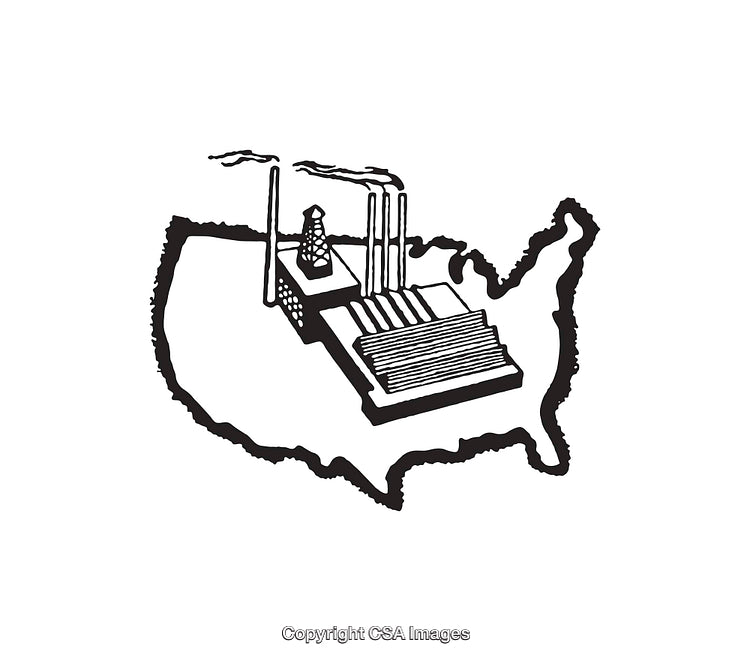 Outlined Illustration of Industrial Factory in Map of the United States