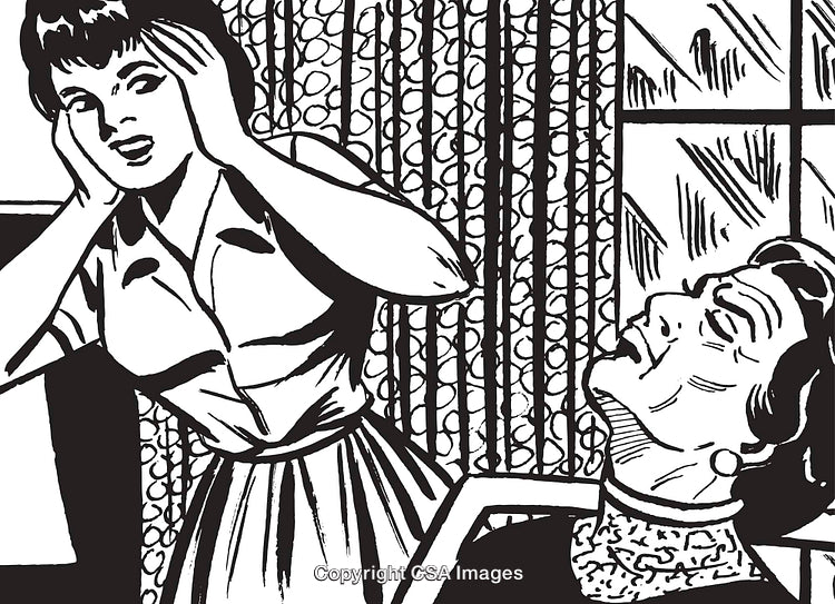 Retro Comic Art Depiction of Concerned Characters in a Suspenseful Scene