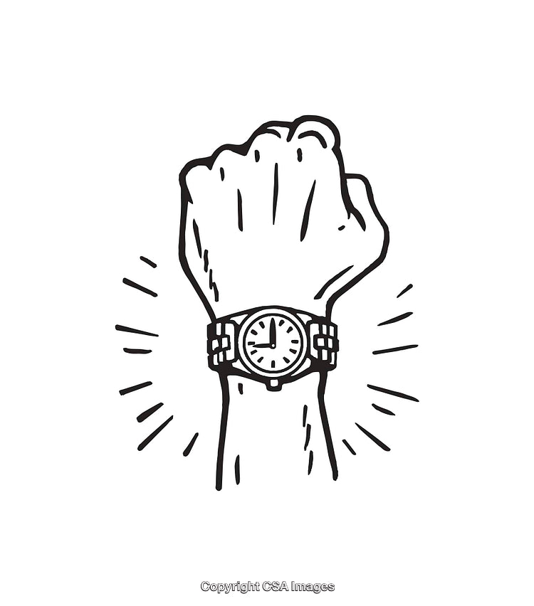 Black and White Line Art Illustration of a Fist Wearing a Watch