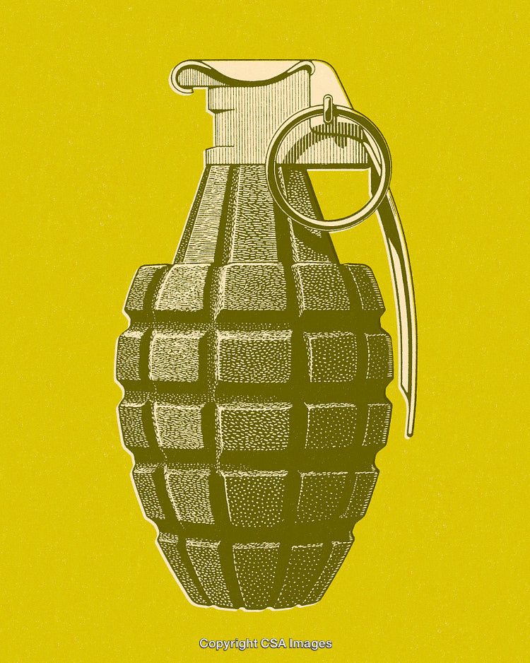 Vintage Styled Hand Grenade Illustration on Yellow Background