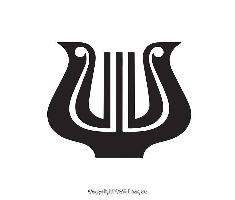 Stylized Black And White Lyre Icon in a Minimalist Design
