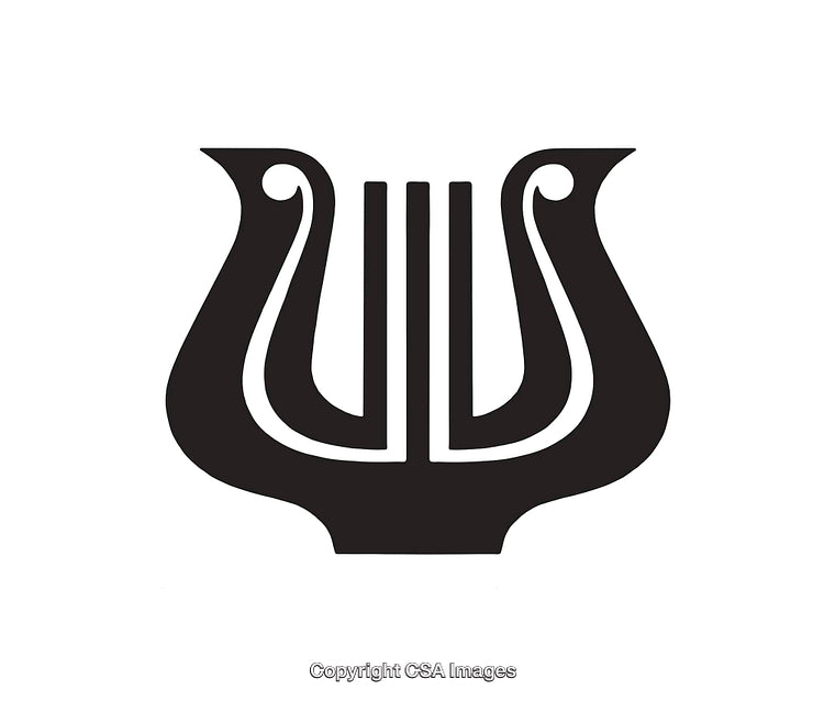 Stylized Black And White Lyre Icon in a Minimalist Design