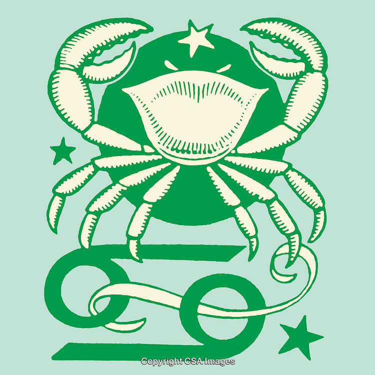 Vintage Style Illustration of Zodiac Sign Cancer in Bold Green