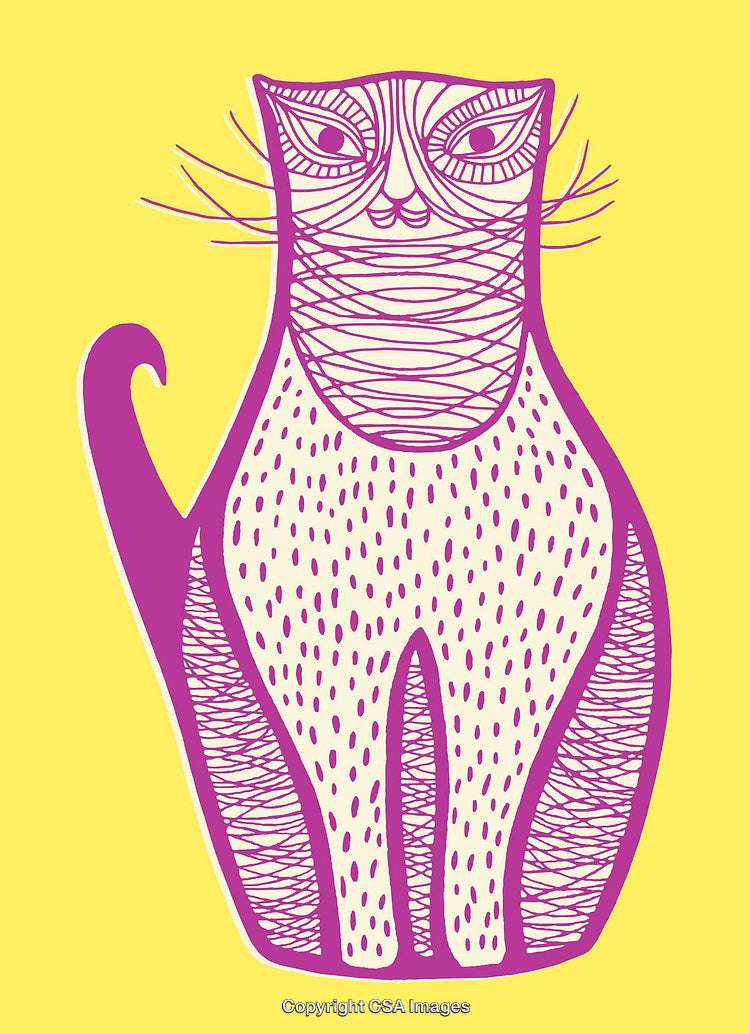 Colorful Line Art of Abstract Cat Design with Yellow Background