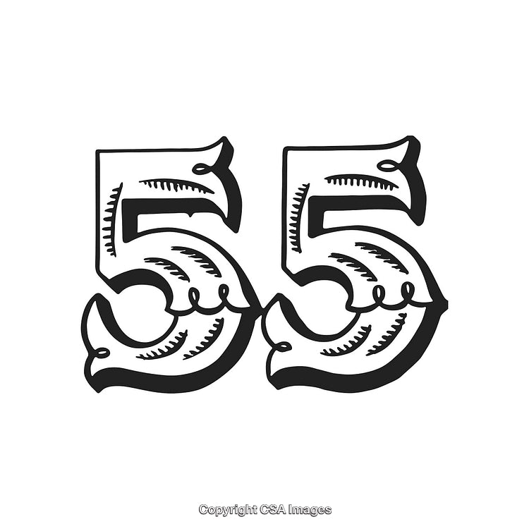 Decorative Illustration of the Number Fifty-Five in Artistic Design Style