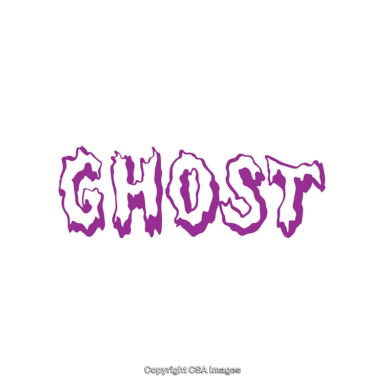Illustration of Purple Word Ghost with Edgy Stylized Text on White Background