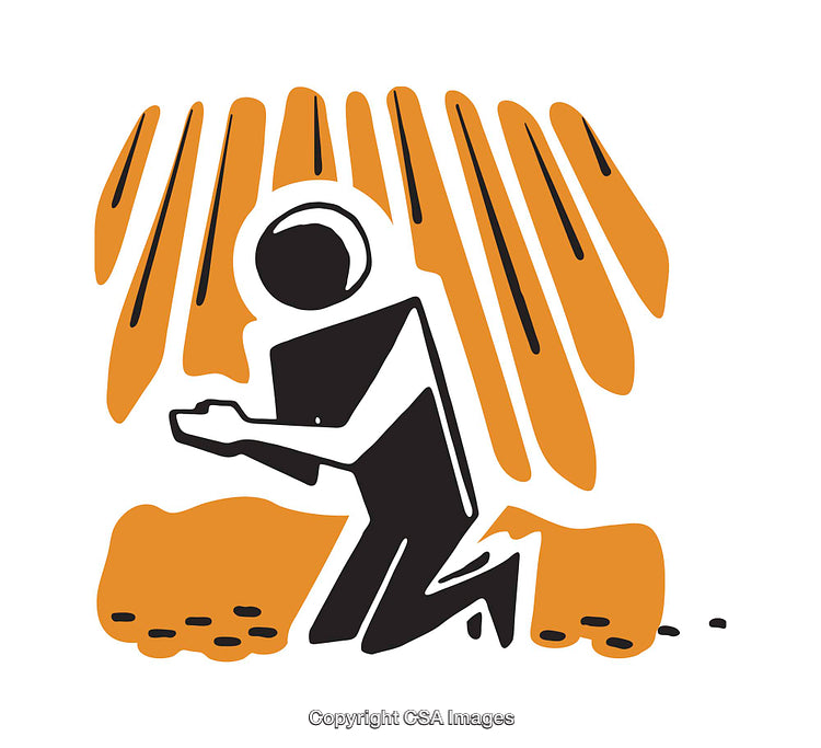 Abstract Illustration Depicting a Person Kneeling in Bright Yellow Beams