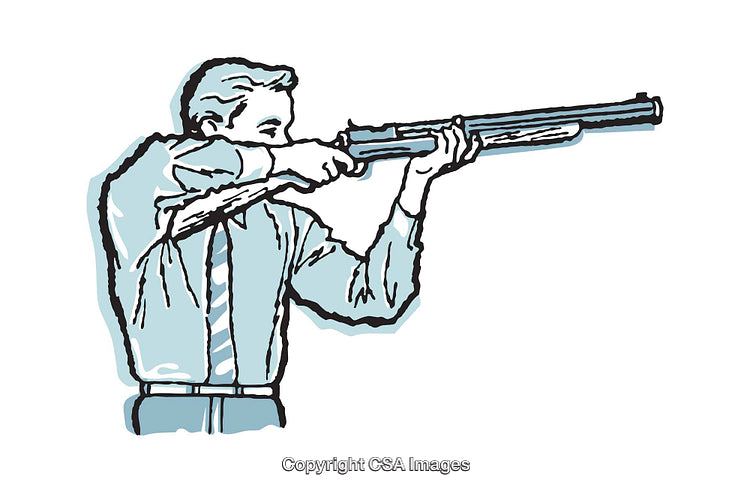 Illustration of a Man Aiming a Rifle in an Action Pose