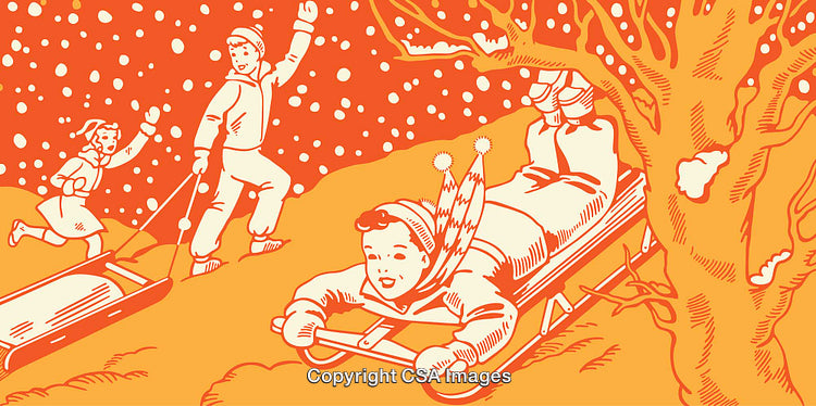 Winter Fun with Sledding Scene Featuring Children Enjoying Snow Activities