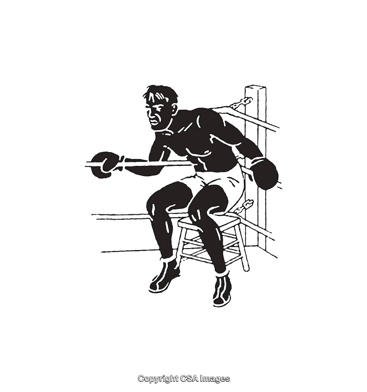 Black and White Line Art of a Boxer Resting in the Ring Corner