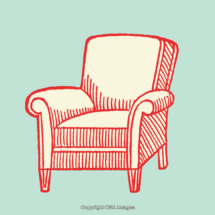 Vintage Armchair Sketch Illustration in Red and Beige on Light Background