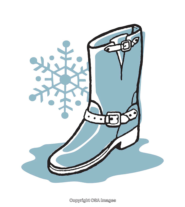 Illustration of a Winter Boot with Snowflake and Water Puddle