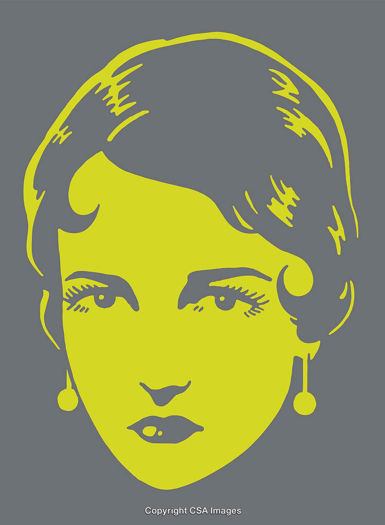 Yellow Line Art Portrait on Gray Background Depicting a Woman