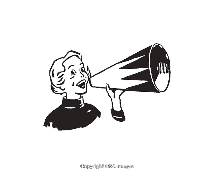 Vintage Illustration of Woman Using a Megaphone for Public Speaking