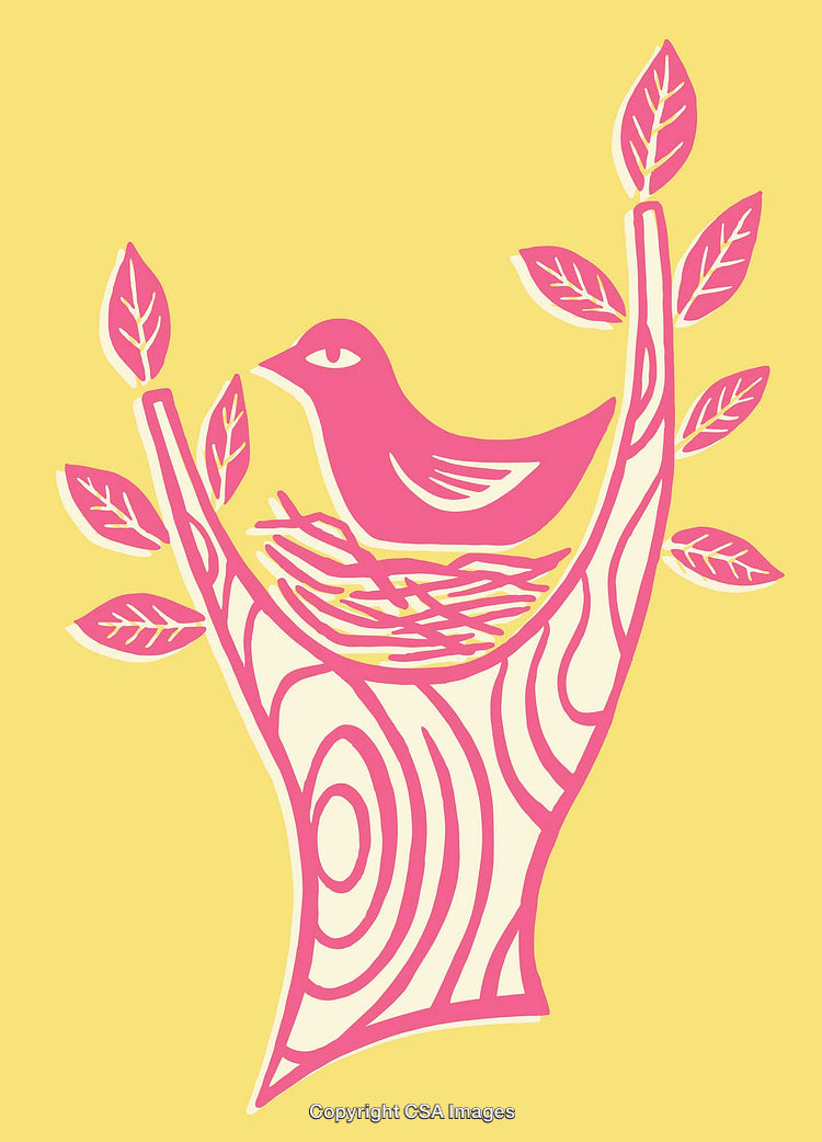 Colorful Line Illustration of a Bird Nest in a Tree