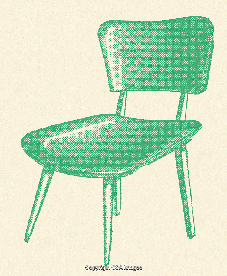 Vintage Green Halftone Illustration of a Mid-Century Modern Chair