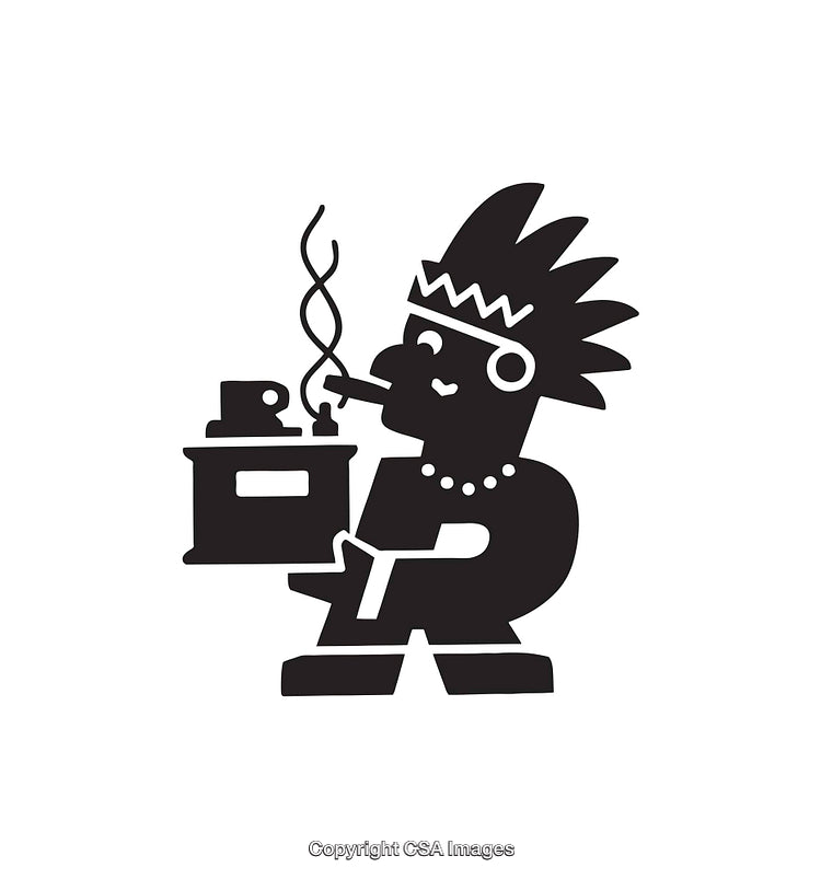 Black and White Cartoon Illustration of Character Smoking With Object