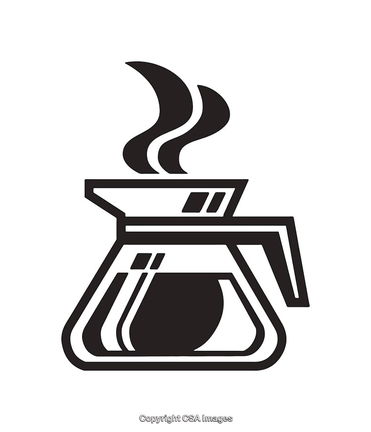 Black and White Illustration of a Coffee Pot with Steam Rising