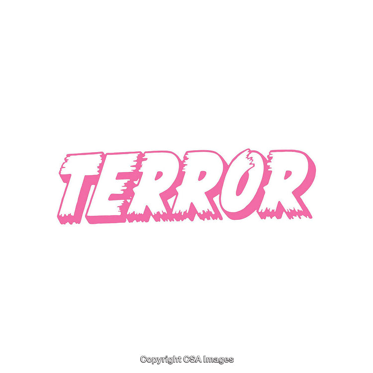 Pink Typography Depicting Terror with Bold White Text Outline