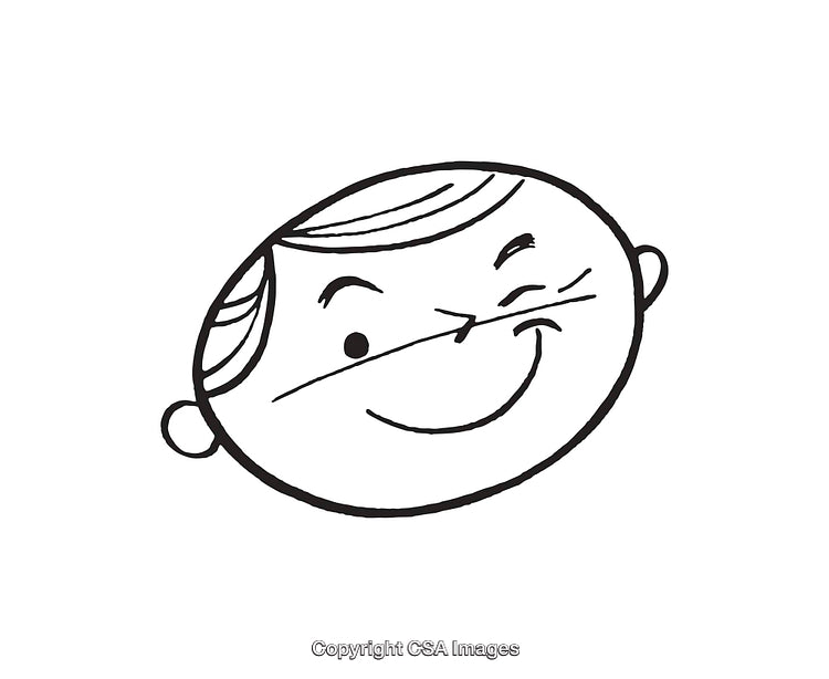 Black and White Line Art Winking Face Illustration