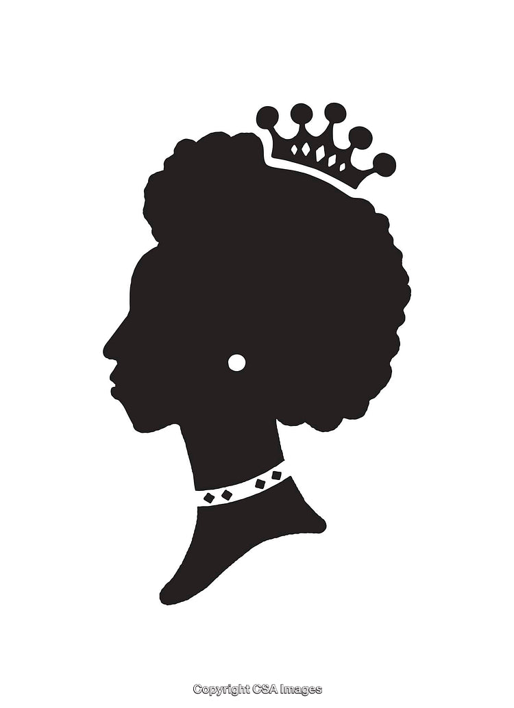 Silhouette of a Queenly Figure with Crown in Black and White