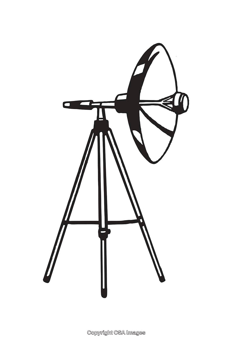 Black and White Illustration of a Tripod with a Parabolic Dish