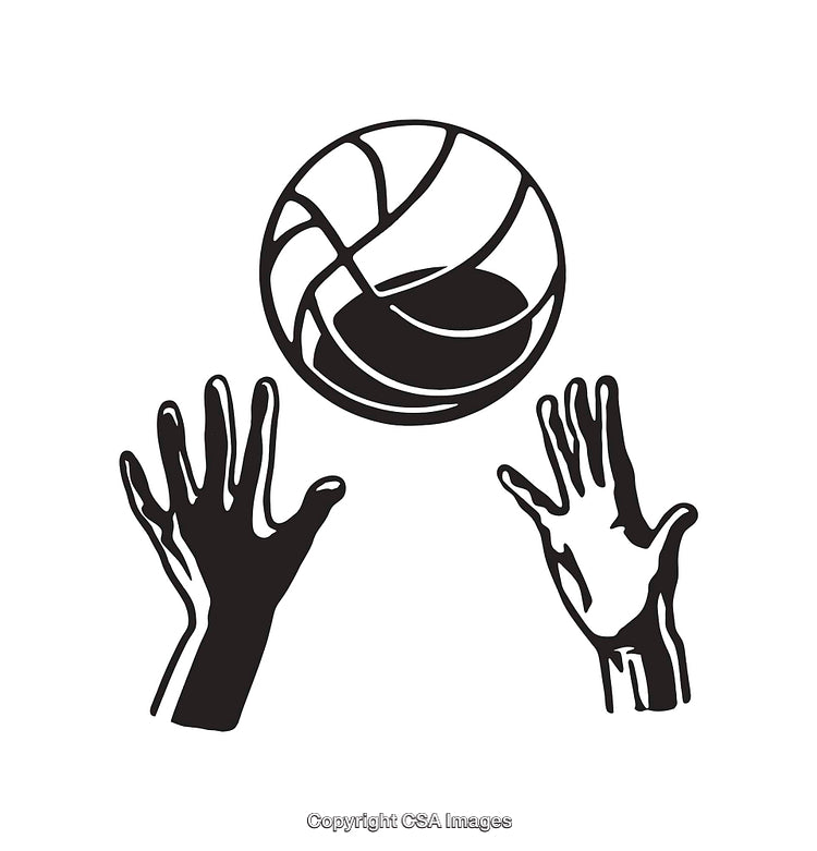 Black and White Line Art Illustration of Hands Reaching for a Basketball