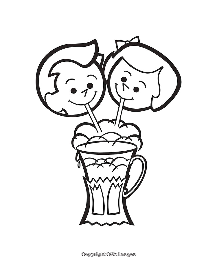 Retro Line Art of Kids Sharing a Soda in a Fun Scene