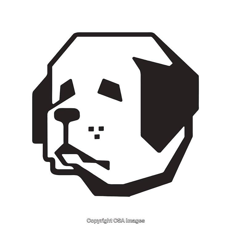 Black and White Line Art Illustration of a Dog Face