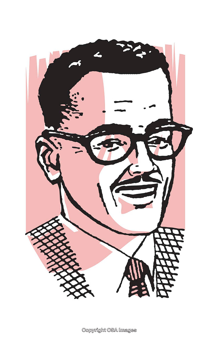 Retro Illustration of a Smiling Man in Glasses and Stylish Attire