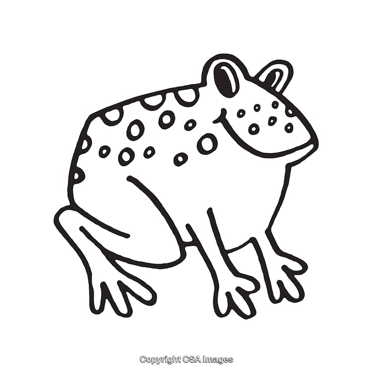 Black and White Line Art Illustration of a Smiling Frog