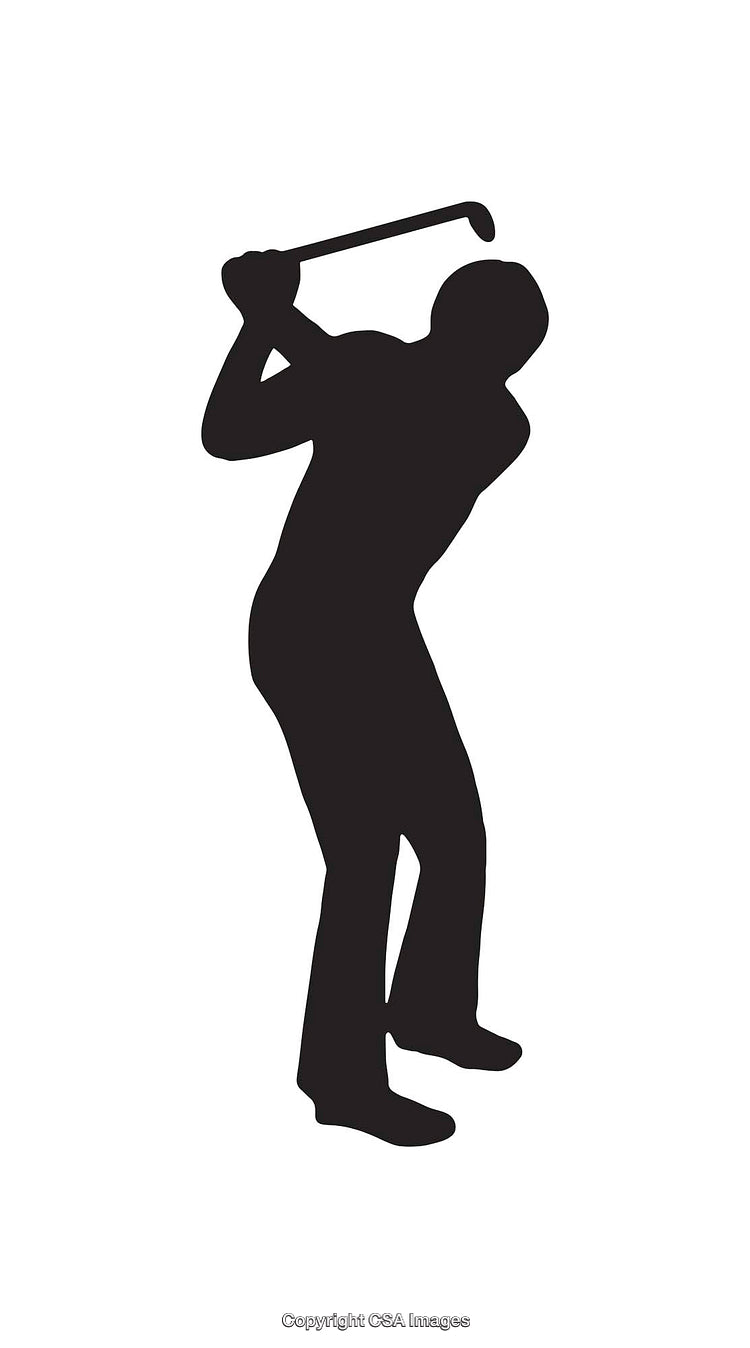 Silhouette of a Golfer Swinging a Club in Black and White