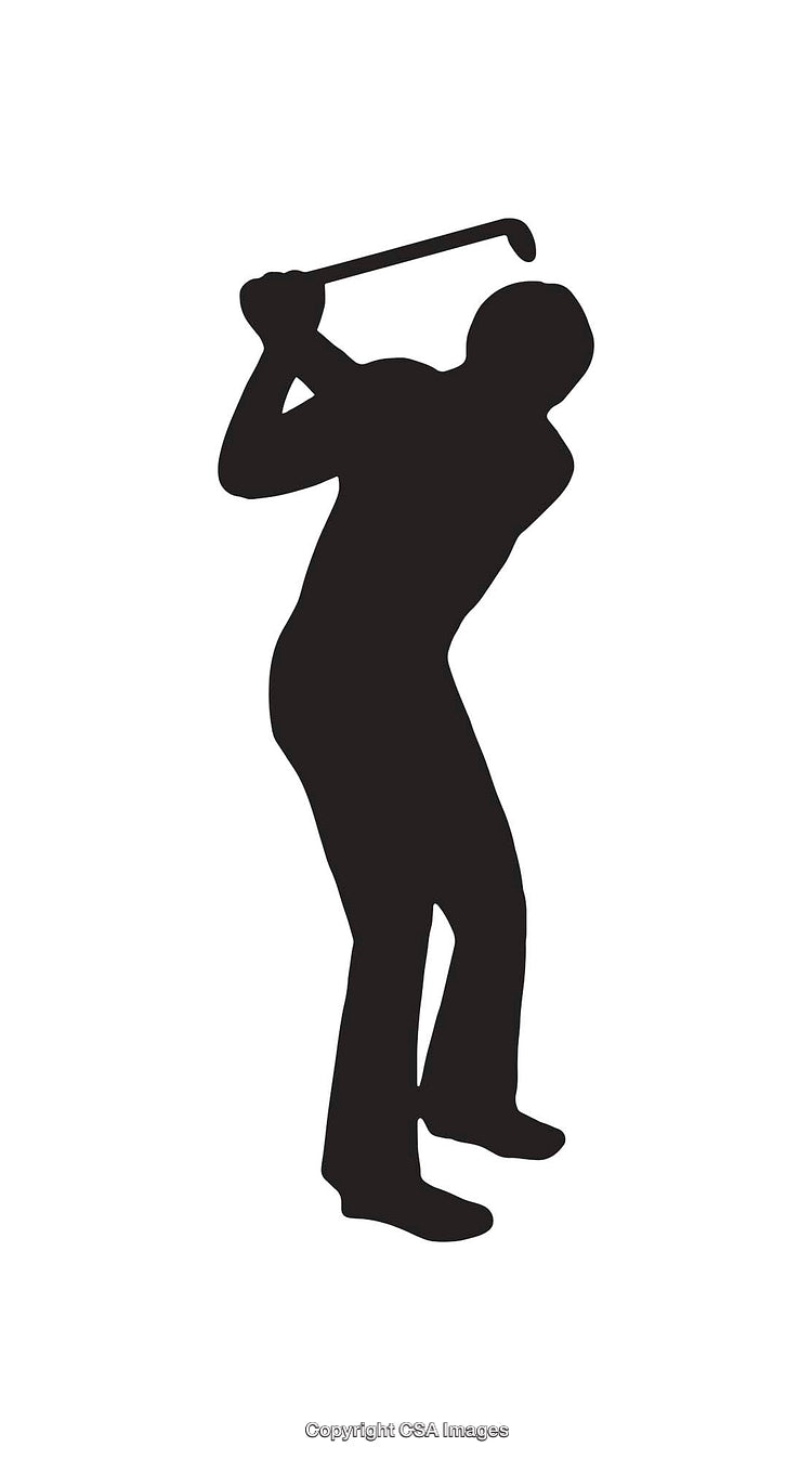 Silhouette of a Golfer Swinging a Club in Black and White