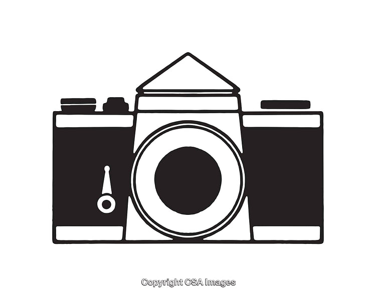 Black and White Line Art Illustration of a Classic Camera Design