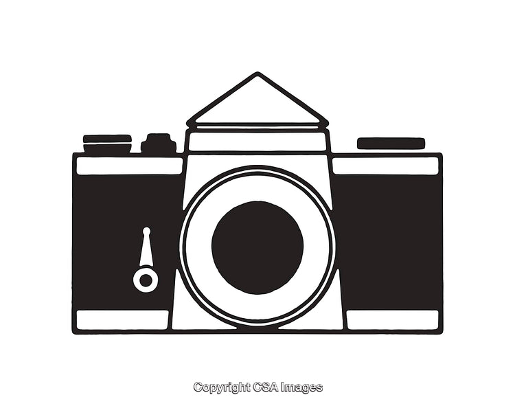 Black and White Line Art Illustration of a Classic Camera Design